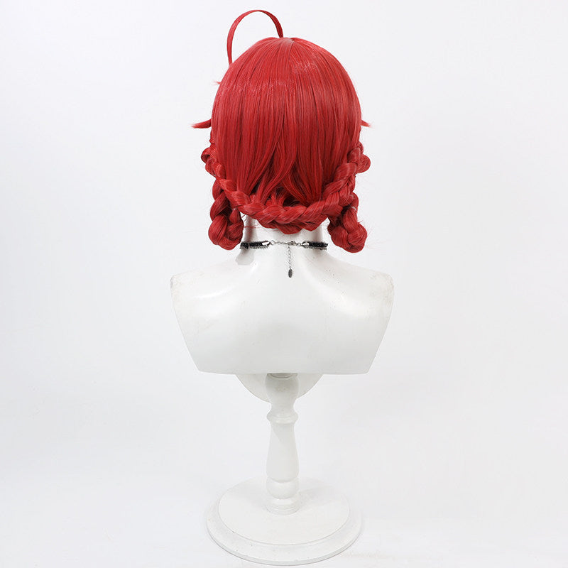 Danjin Cosplay Wigs Red Integrated Braid Updo Wigs Wuthering Waves