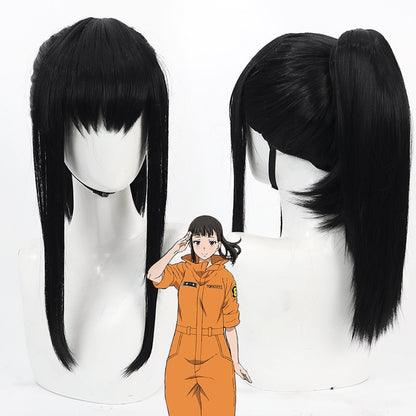 Anime Cosplay Wigs Fire Force Maki Oze Black Ponytail Wigs