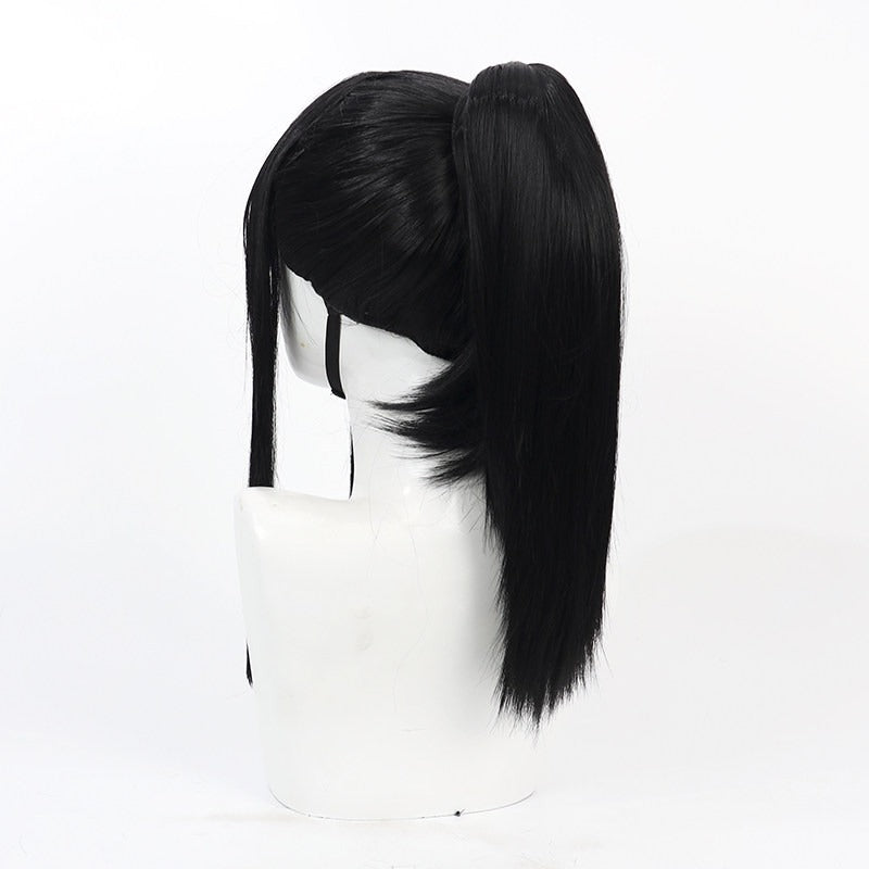 Anime Cosplay Wigs Fire Force Maki Oze Black Ponytail Wigs