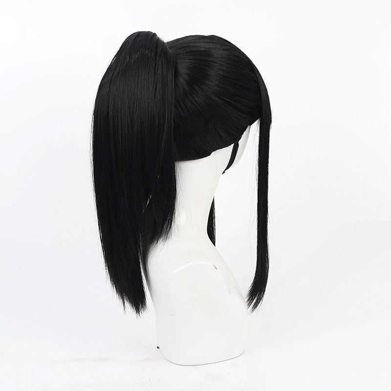 Anime Cosplay Wigs Fire Force Maki Oze Black Ponytail Wigs