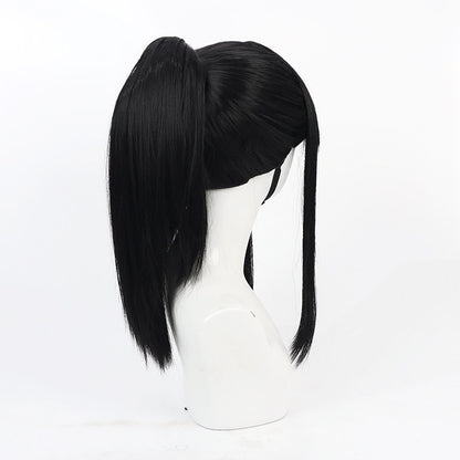 Anime Cosplay Wigs Fire Force Maki Oze Black Ponytail Wigs
