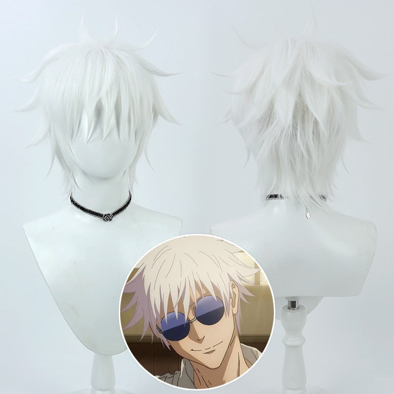 Anime Cosplay Wigs Gojo Satoru White Flip Fluffy Hair Jujutsu Kaisen Season 2