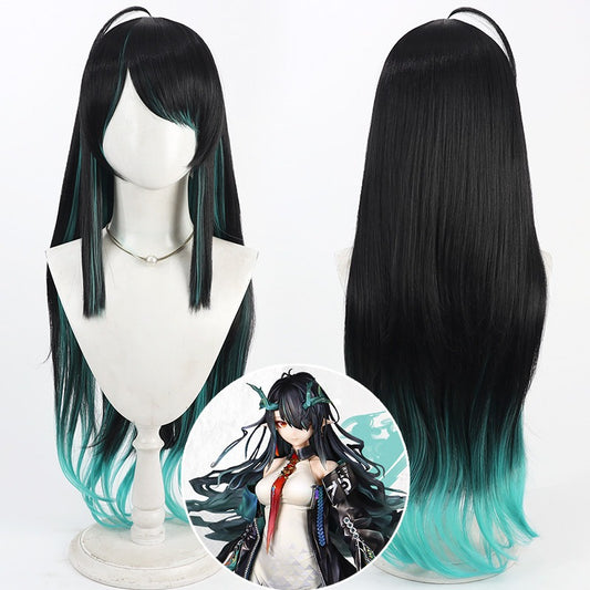 Arknights Cosplay Wigs Dusk Black Cyan Gradient Curly