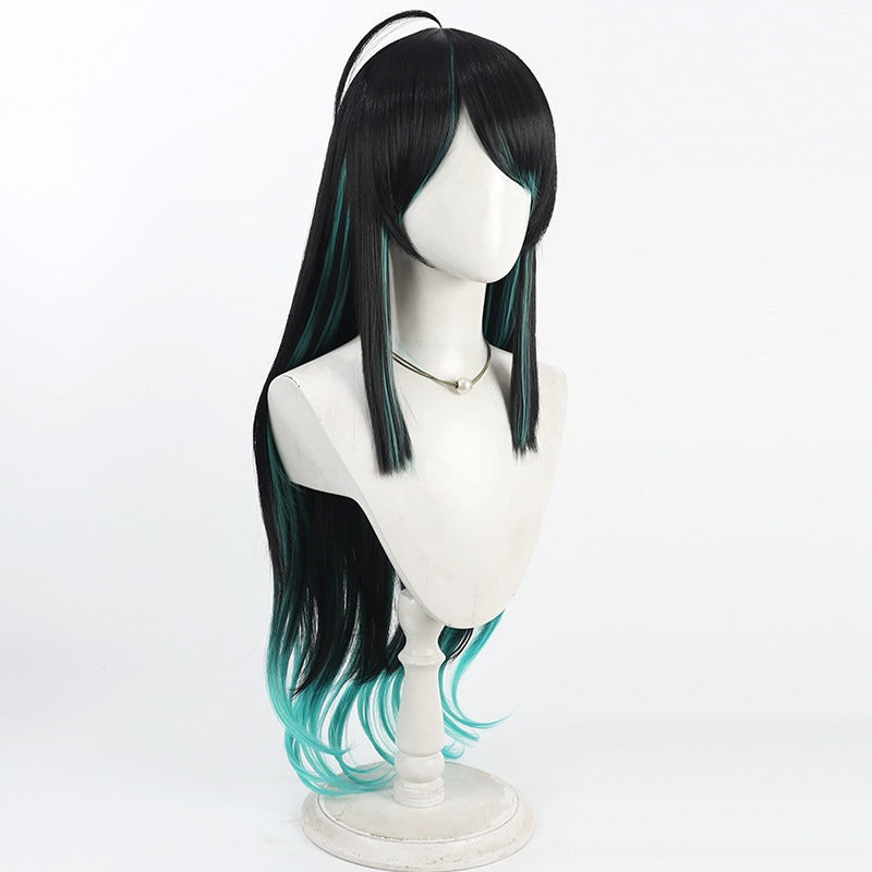 Arknights Cosplay Wigs Dusk Black Cyan Gradient Curly