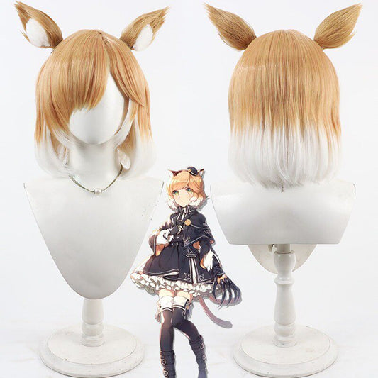 Arknights Cosplay Wigs Mousse with Ears Yellow Gradient Wigs