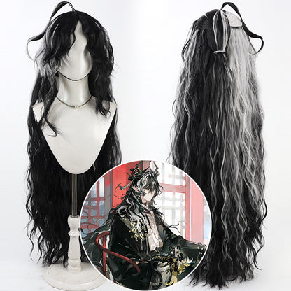 Arknights Wang Cosplay Wigs Black White Split Ponytail Wigs