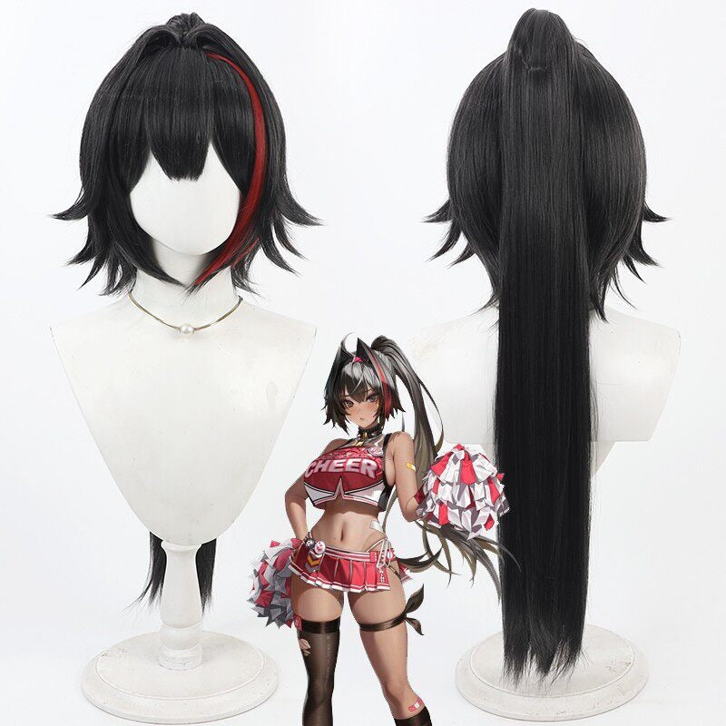 Bay Cosplay Wigs Red Highlight Split Ponytail Goddess of Victory: Nikke