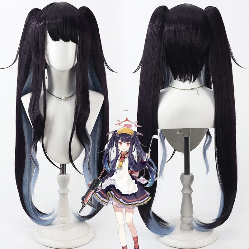 Cosplay Wigs Aikiyo Fuuka Twin Split Ponytail Wigs Blue Archive