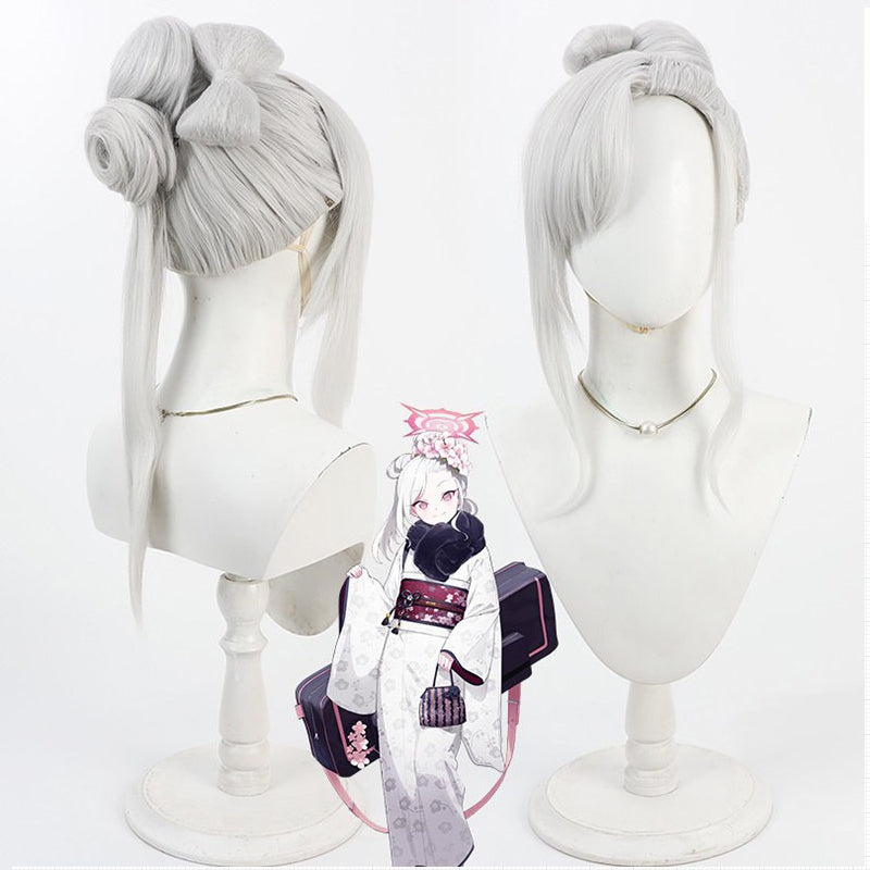 Cosplay Wigs Asagi Mutsuki New Year Silver Wigs Blue Archive
