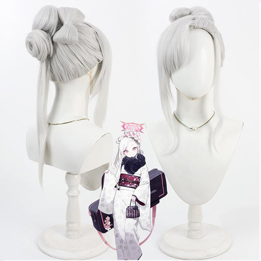 Cosplay Wigs Asagi Mutsuki New Year Silver Wigs Blue Archive