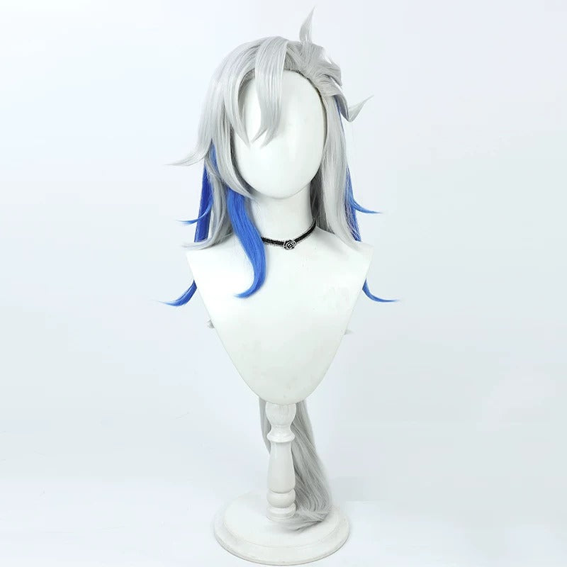 Cosplay Wigs Game Neuvillette Genshin Impact Silver Blue Highlight Long Wigs
