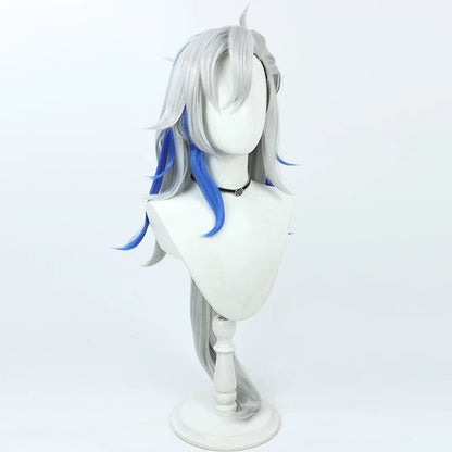 Cosplay Wigs Game Neuvillette Genshin Impact Silver Blue Highlight Long Wigs