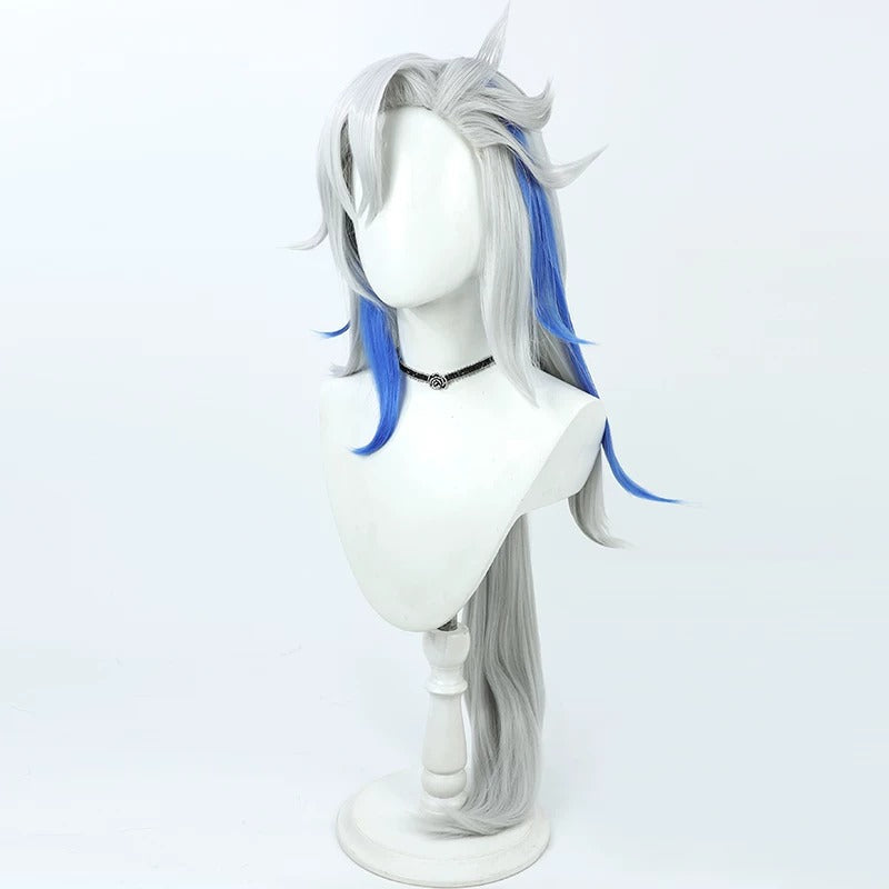 Cosplay Wigs Game Neuvillette Genshin Impact Silver Blue Highlight Long Wigs