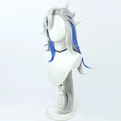 Cosplay Wigs Game Neuvillette Genshin Impact Silver Blue Highlight Long Wigs