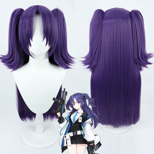 Cosplay Wigs Hayase Yuuka Dark Purple Split Ponytail Wigs Blue Archive