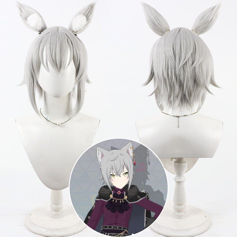 Cosplay Wigs Hinomori Shiho Silver Wigs With Animal Ears PJSK