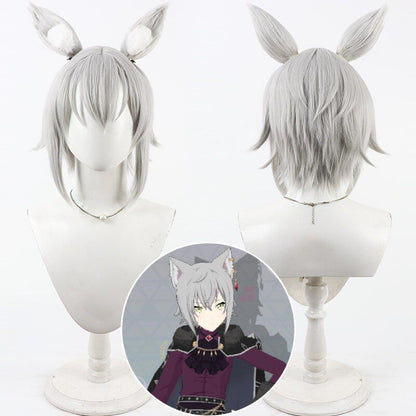 Cosplay Wigs Hinomori Shiho Silver Wigs With Animal Ears PJSK