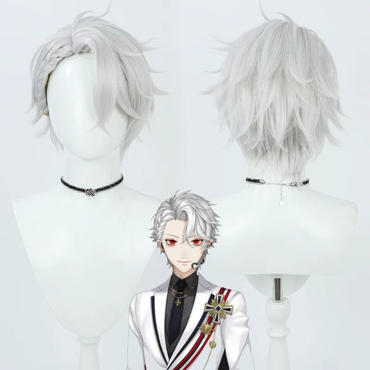 Cosplay Wigs Kuzuha Silver Short Hair Suit Style NIJISANJI VTuber