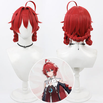 Danjin Cosplay Wigs Red Integrated Braid Updo Wigs Wuthering Waves