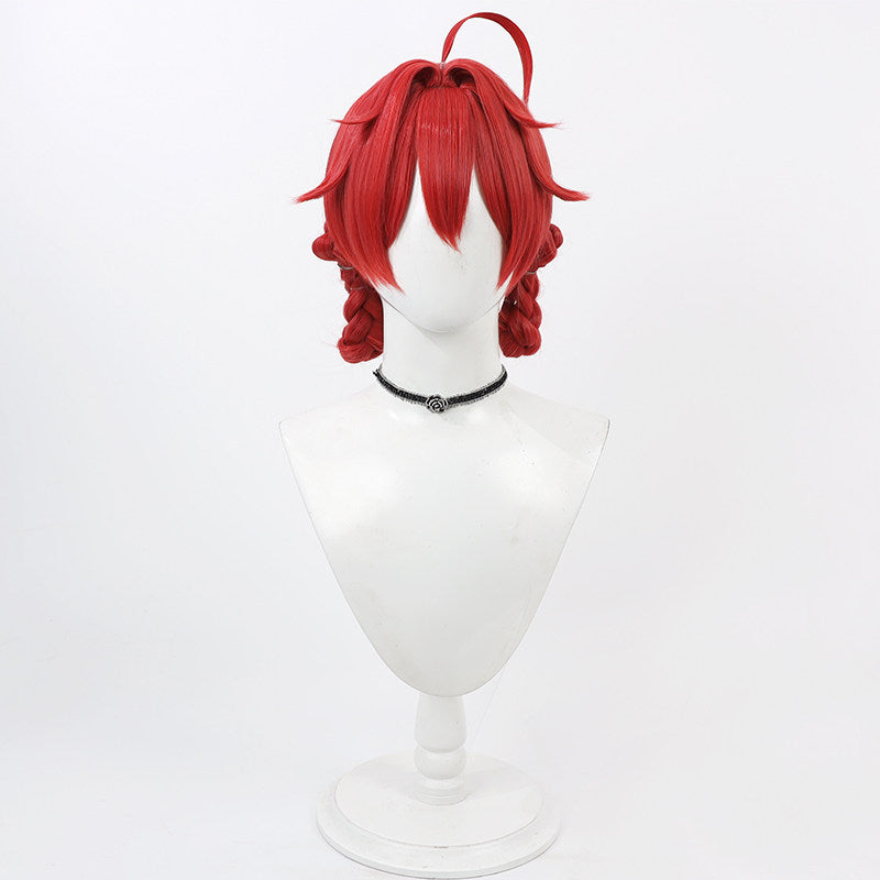Danjin Cosplay Wigs Red Integrated Braid Updo Wigs Wuthering Waves