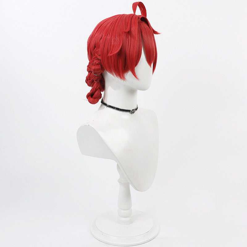 Danjin Cosplay Wigs Red Integrated Braid Updo Wigs Wuthering Waves