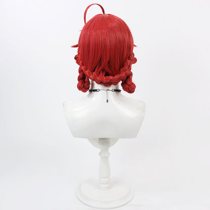 Danjin Cosplay Wigs Red Integrated Braid Updo Wigs Wuthering Waves