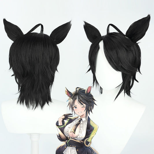 Fuji Kiseki Cosplay Wigs Pretty Derby Short Black Ponytail