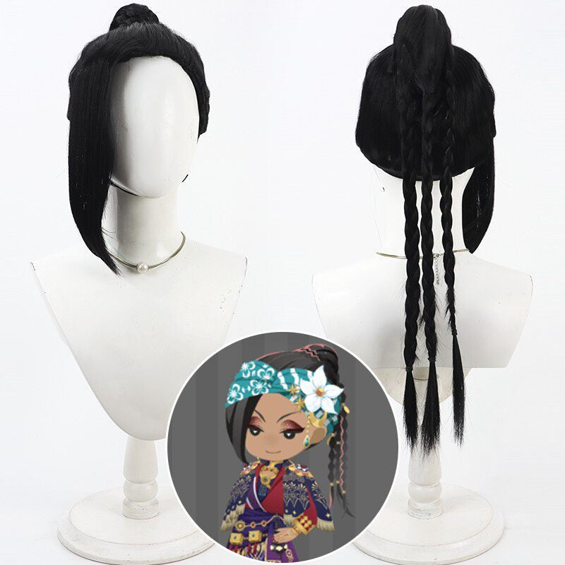 Jamil Viper Cosplay Wigs Disney Twisted-Wonderland Black Split Ponytail