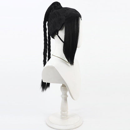 Jamil Viper Cosplay Wigs Disney Twisted-Wonderland Black Split Ponytail
