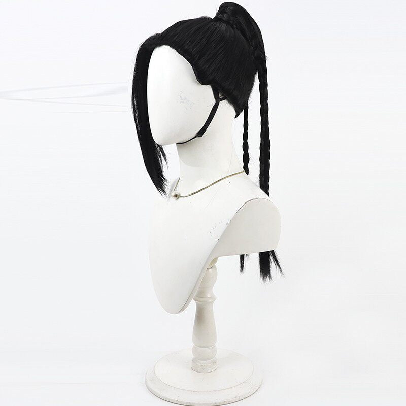 Jamil Viper Cosplay Wigs Disney Twisted-Wonderland Black Split Ponytail