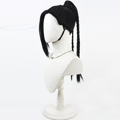 Jamil Viper Cosplay Wigs Disney Twisted-Wonderland Black Split Ponytail