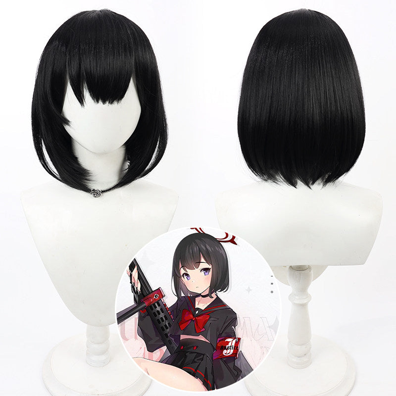 Mashiro Shizuyama Cosplay Wigs Black Bob Wigs Blue Archive