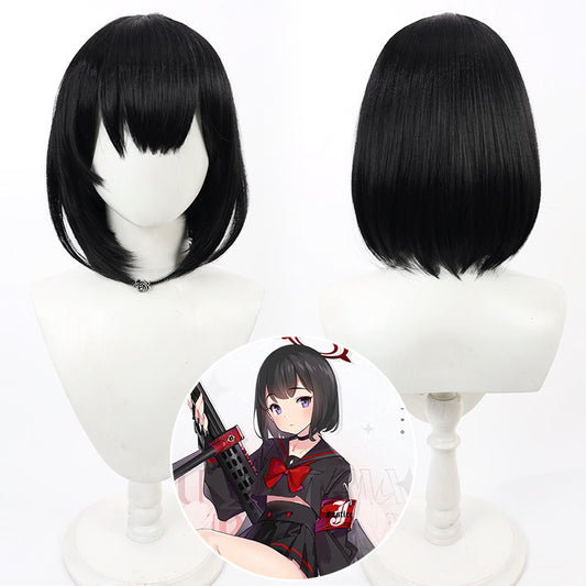 Mashiro Shizuyama Cosplay Wigs Black Bob Wigs Blue Archive