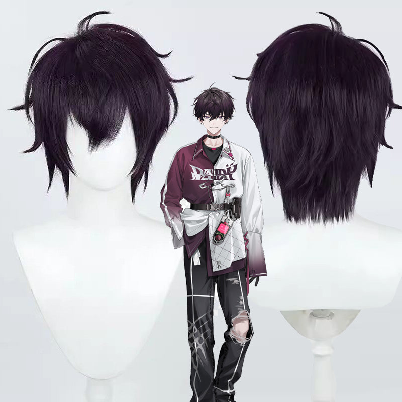 Saeki Ittetsu Cosplay Wigs NIJISANJI VTuber Dark Purple Fluffy Wigs