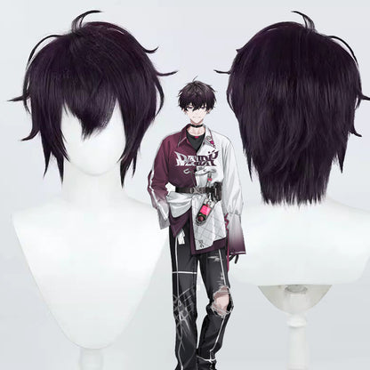 Saeki Ittetsu Cosplay Wigs NIJISANJI VTuber Dark Purple Fluffy Wigs