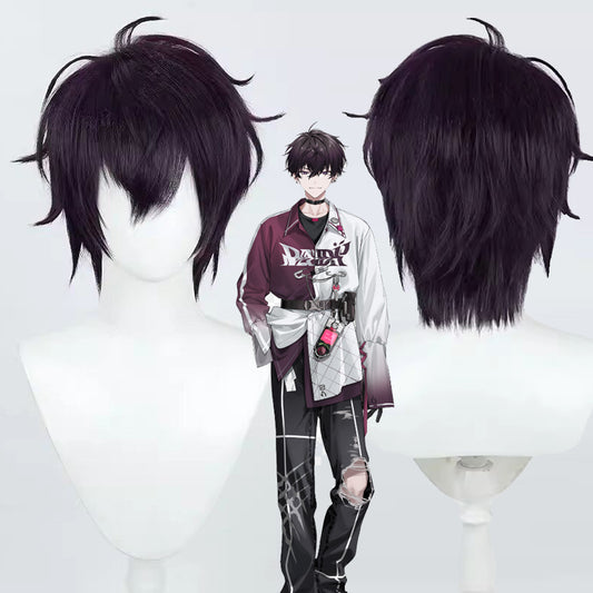 Saeki Ittetsu Cosplay Wigs NIJISANJI VTuber Dark Purple Fluffy Wigs